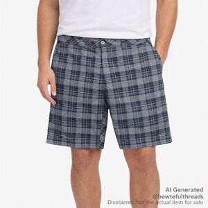 Travis Mathew Plaid Golf Shorts Size 40 Grey Blue Performance